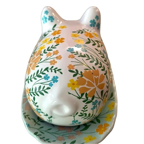 Old East Main Co Pioneer Inspired Floral Pig Butter Dish Farmhouse Cottagecore - Picture 3 of 13